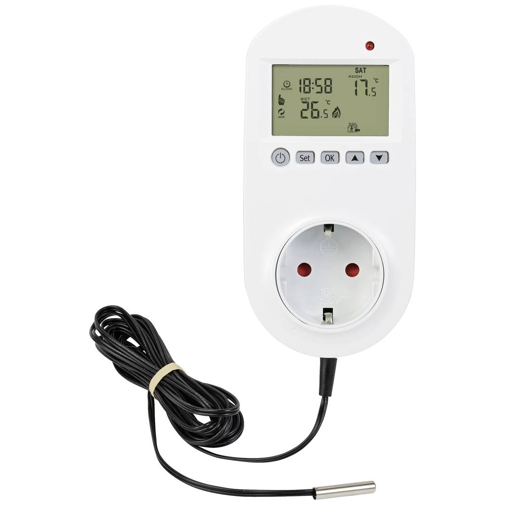 Zásuvkový termostat SYGONIX-5372566 - regulátor teploty s externím čidlem 2,5m (+1 až +70°C)